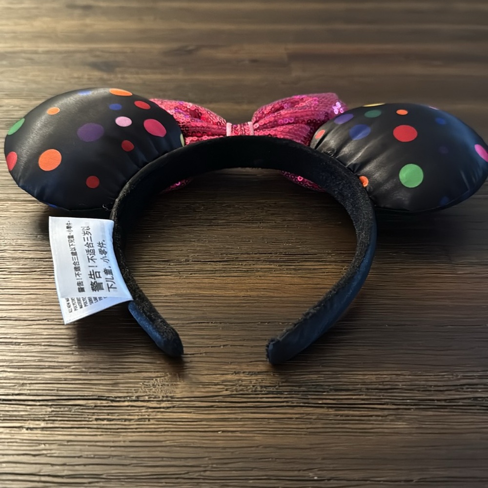 Disney Rock the Dots Black Ear Headband with Multi Polka Dots & Pink Sequin Bow - Picture 9 of 10